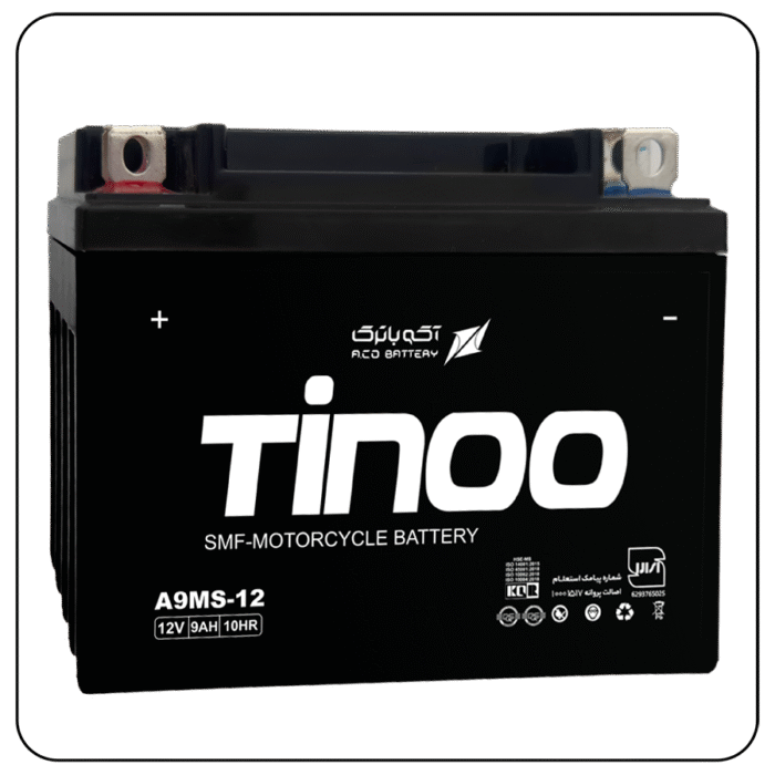 باتری موتورسیکلت 9 آمپر ساعت کوتاه تینو آکو باتری - Image 1